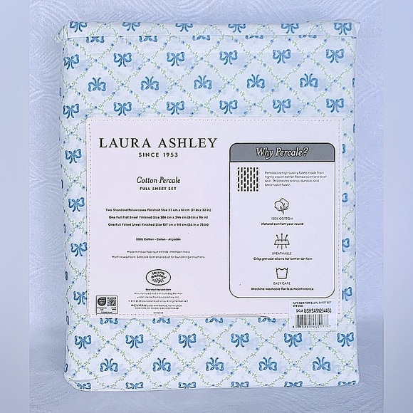 SALE - Laura Ashley Kate Blue Bows and Trellis Ribbons Sheet Set - Full - Picture 2 of 5